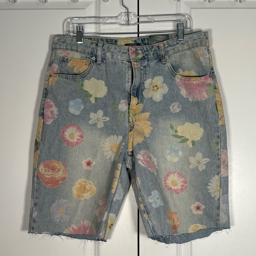 Wild fable Floral Print Light Wash Denim Shorts